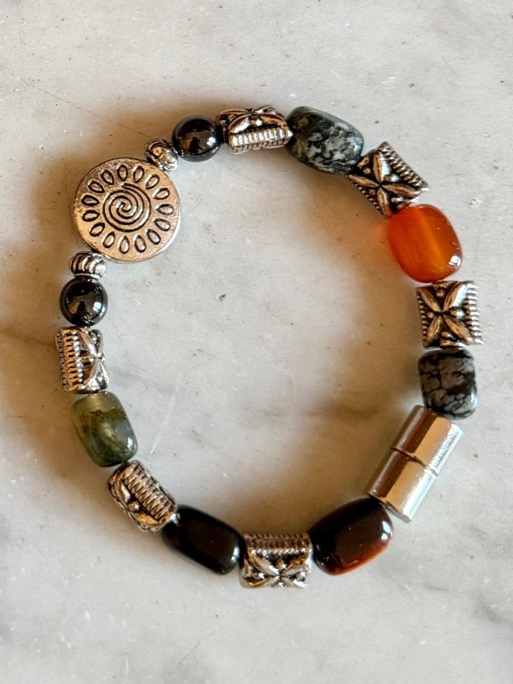 Handmade Gemstone Bead Bracelet Magnetic Clasp Boho